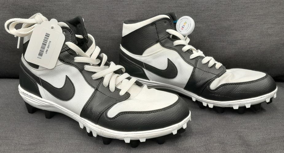 Used Nike Air Jordan 1 TD Mid Football Cleats Mens White Black AR5604-100 Size 12