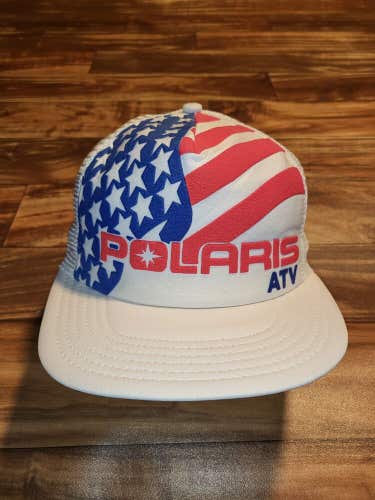 Vintage Rare Polaris ATV Mesh Promo Sport Racing White Flag Hat Cap Vtg Snapback