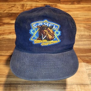 Vintage Camel Cigarette Smoking Promo Navy Blue Corduroy Hat Cap Vtg Snapback