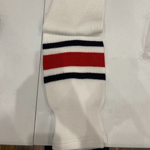 TRONX SK200 28" White/Navy/Red Knit Socks  50 Polyester / 50 Cotton Elasticized Ankle $9.99