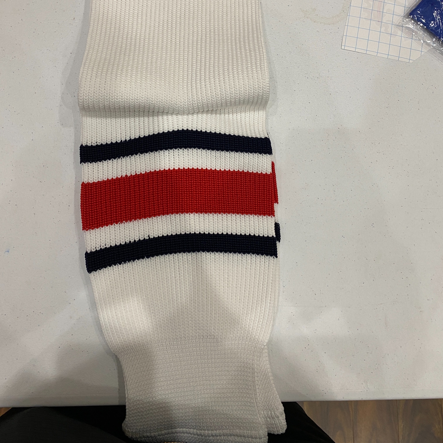 TRONX SK200 24" White/Navy/Red Knit Socks  50 Polyester / 50 Cotton Elasticized Ankle $9.99