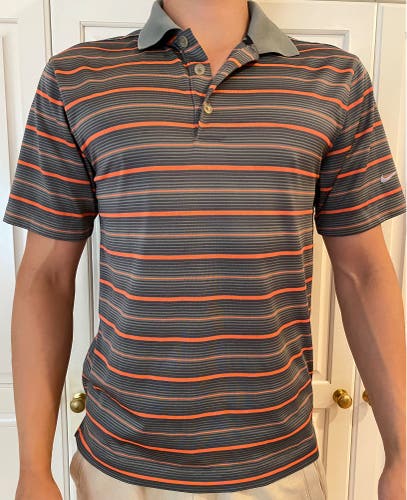 Nike golf polo shirt. Dry-fit. Gray orange Stripes.men's S