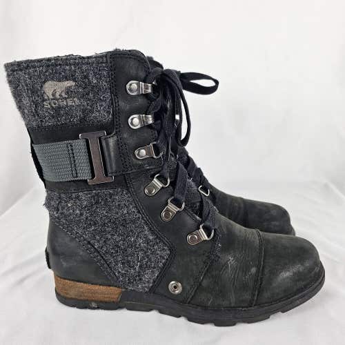 Sorel Womens Major Carly Winter Boots Black Gray Leather NL2324-010 Mid Calf 5.5