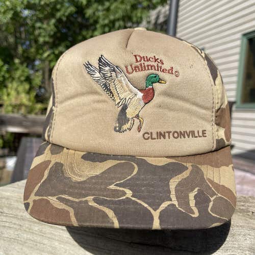 Vintage 1980s Ducks Unlimited Clintonville Hat Camo Camouflage Foam Snapback