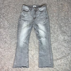 Loft Womens Jeans 8 Gray Bootcut Pant Denim High Rise Light Wash Cropped Raw Hem