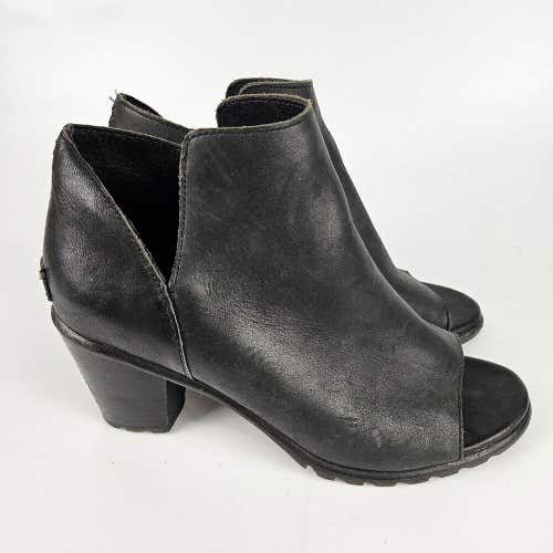 Sorel Nadia NL2842-010 Ankle Boot Peep Toe Woman’s Black Leather Size: 8.5
