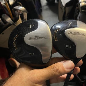 Zero tolerance golf driver and 7 wood in right Hand