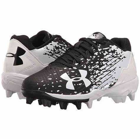 Youth Under Armour White/Black Leadoff Low RM Junior Baseball Cleats
