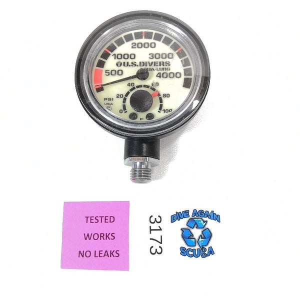 US Divers Aqua Lung 4000 PSI SPG Submersible Pressure Gauge + Thermometer Scuba