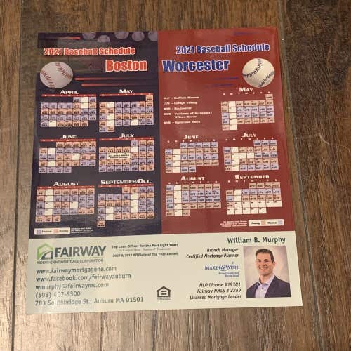 Boston Red Sox & Worcester Red Sox 2021 Baseball Team Season Schedule Magnet