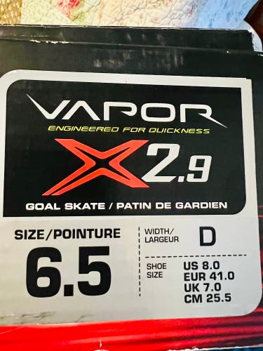 Used Bauer Regular Width Size 8 Vapor X2.9 Hockey Goalie Skates