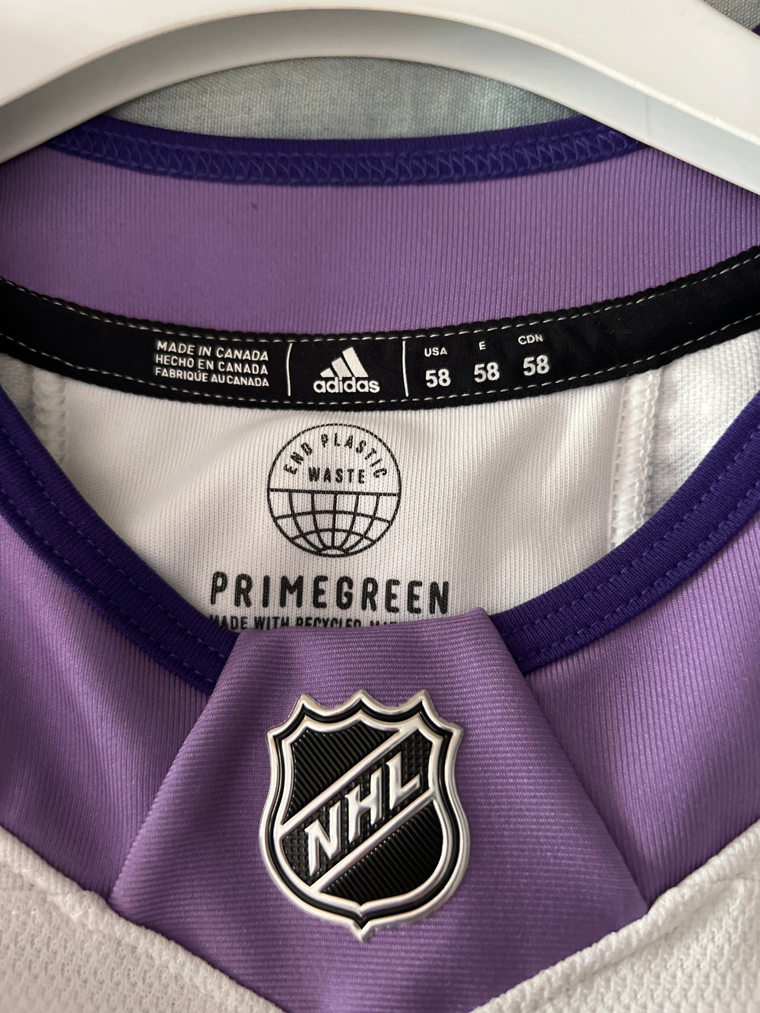 adidas Minnesota Wild White/Purple Hockey Fights Cancer Primegreen
