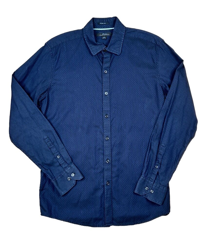 IZOD Slim Fit Anchor Print Nautical Button Down Shirt Blue White Men's M