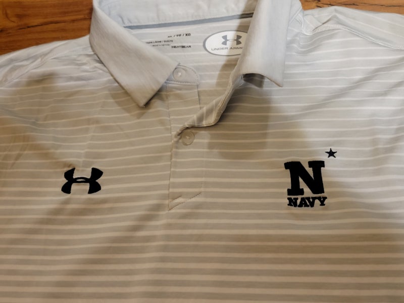 Navy Under Armour N* Sideline Stripe Polo (White)