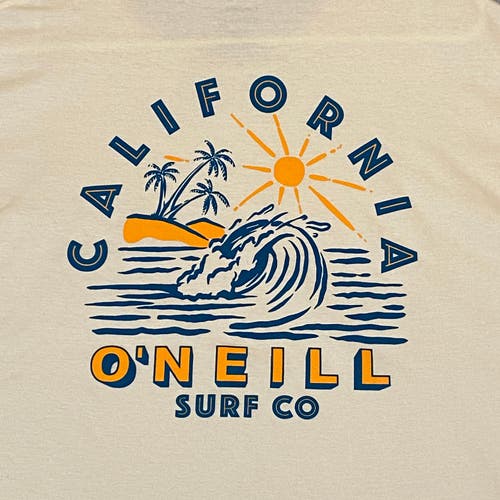 O'Neill Surf Co T Shirt Men XL Cream Short Sleeve California Shine On Surfing