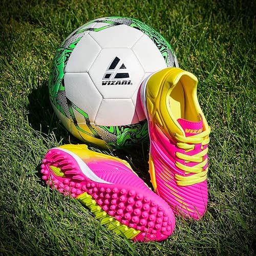 Vizari Kids Liga TF Turf | Indoor Outdoor |Soccer Shoes |  Pink/Yellow Size 3.5 | VZSE90061J-3.5