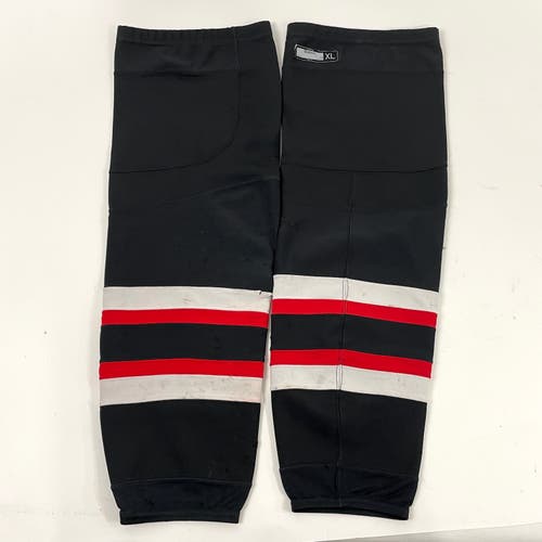 Used Black, White, and Red Reebok USHL Steel Socks | Size XL