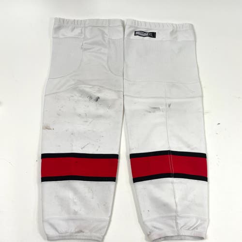 Used White, Black, and Red CCM USHL Steel Socks | Size XL