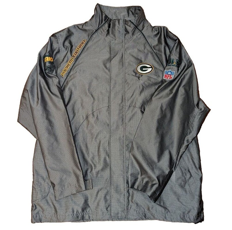Green Bay Packers Radio NFL Football Jacket Mens Large L Gray Full Zip Reebok