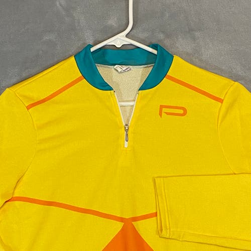 Paramount Cycling Jersey Men Medium Yellow Vintage Italian Short Sleeve 1/4 Zip