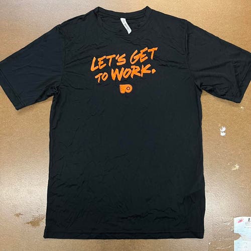 Philadelphia Flyers Let’s Get to Work Dri-fit style shirt from team 365 WITH MINOR DEFECTS