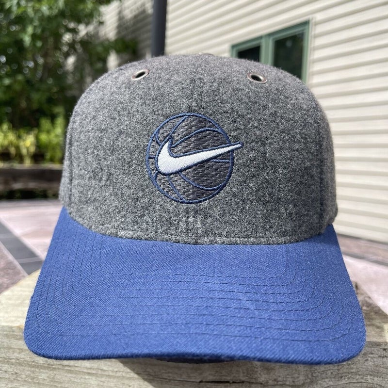 VINTAGE Nike Basketball White Tag Wool Blend Gray Swoosh Fitted Hat Cap Sz L/XL