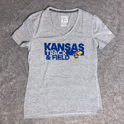 Kansas Jayhawks Womens Shirt Small Adidas Gray Short Sleeve Tee NCAA Track Field