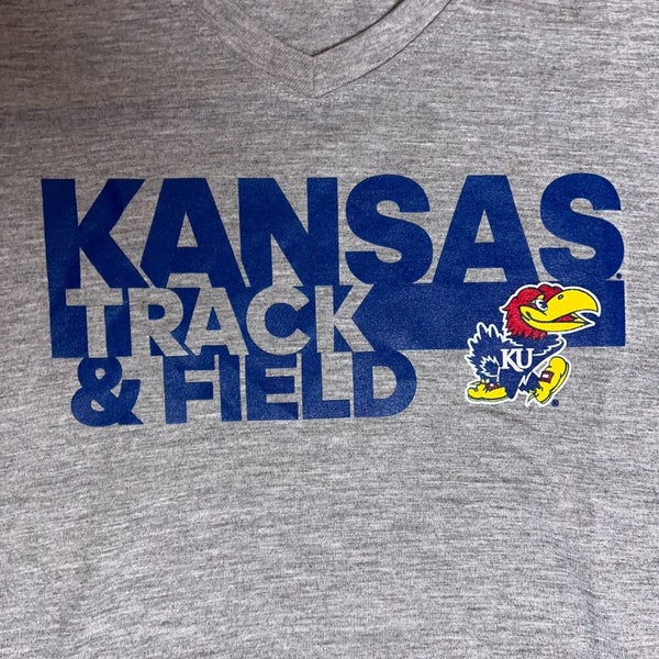 Kansas Jayhawks Womens Shirt Small Adidas Gray Short Sleeve Tee NCAA Track Field