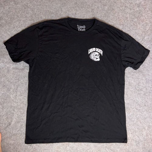 Liquid Death Mens 2XL XXL Shirt Black White Short Sleeve Tee Top Water Back Logo