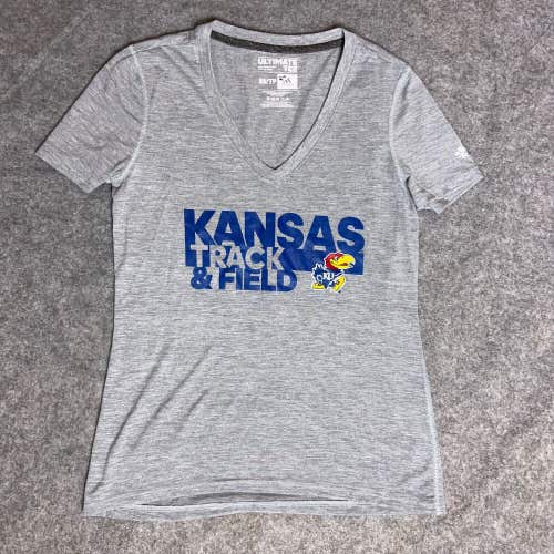 Kansas Jayhawks Womens Shirt Extra Small Gray Short Sleeve Tee NCAA Track Field