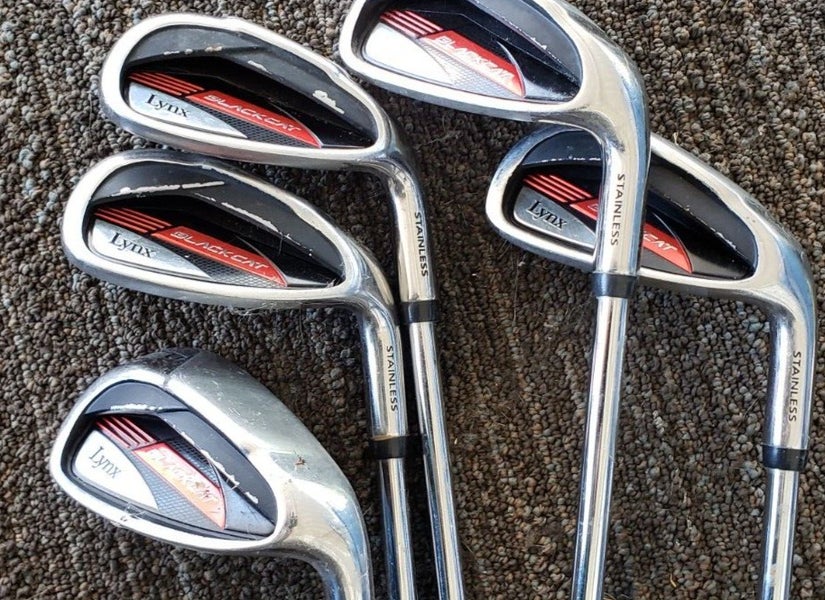 SET OF LYNX BLACK CAT DEEP CAVITY BACK GOLF IRONS 6-PW REG STEEL 1 INCH OVER
