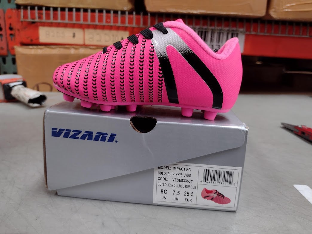 Vizari Kids Impact FG Outdoor Firm Ground Soccer Shoes | Pink/Silver Size 8 | VZSE93363Y-8