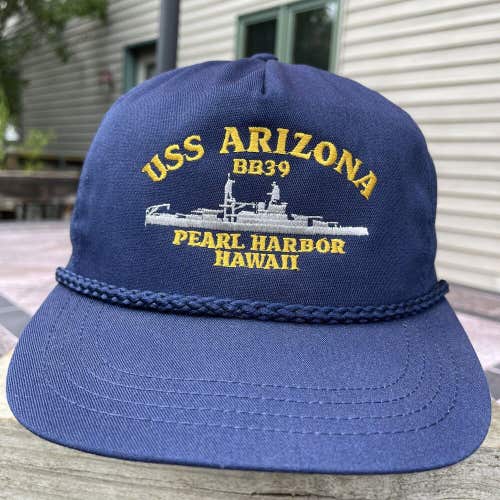 Vintage USS Arizona BB39 Pearl Harbor Hawaii Trucker Hat Cap Blue Mens Snapback