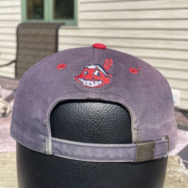 Vintage Cleveland Indians Hat Strapback 90s Chief Wahoo Blue Red