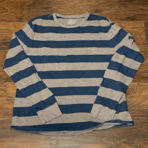 Sonoma Lifestyle Mens Long Sleeve Teal/Gray Striped Thermal Crewneck Shirt Sz Lg