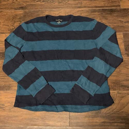 Sonoma Lifestyle Mens Long Sleeve Teal/Blue Striped Thermal Crewneck Shirt Sz Lg