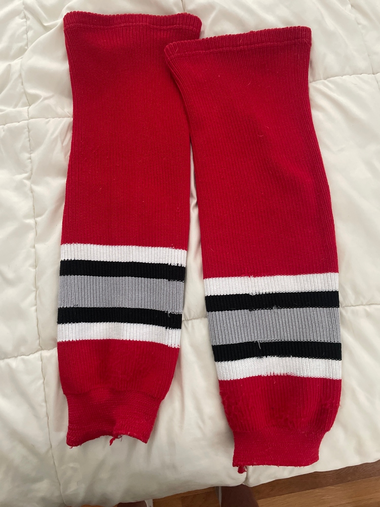 Chicago Blackhawks colors Used Large Athletic Knit Socks