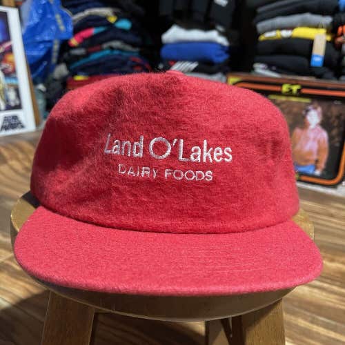 Vintage Land O Lakes Dairy Foods Felt Fleece Soft Snapback Hat Cap RARE USA Made
