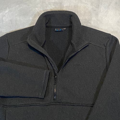 KAVU Sweater Men Large Coal 1/2 Zip Sherpa Lined Pullover Logo Pockets Outdoor