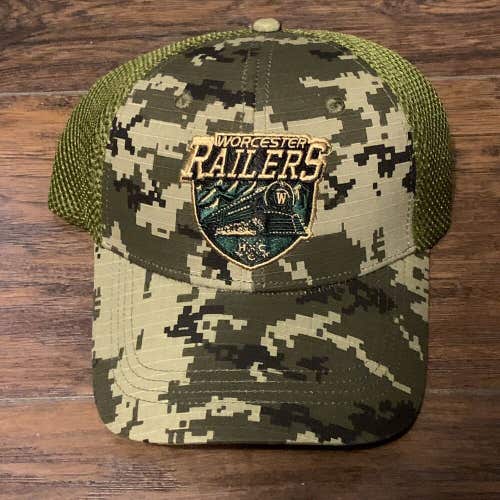 Worcester Railers ECHL Minor Hockey Team Logo Green Camouflage Adjustable Hat