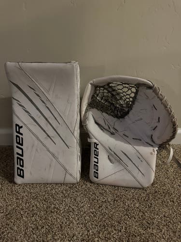Bauer Used White Senior Regular Glove and Blocker