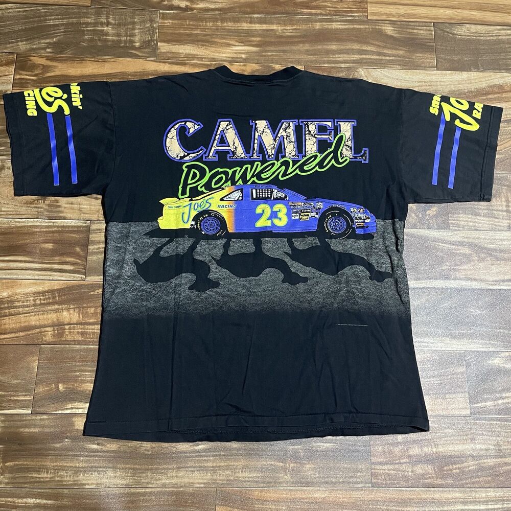 Vintage Camel Powered Smokin Joe's Racing All Over Print RARE NASCAR Shirt  Sz XL