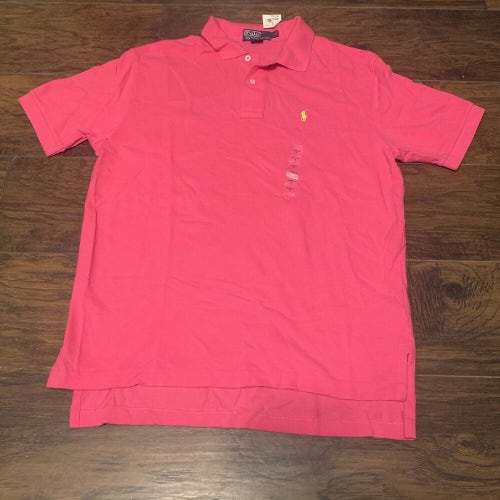 Polo Ralph Lauren Pink Yellow Logo Polo Classic Collared Button Up Shirt Sz Lg
