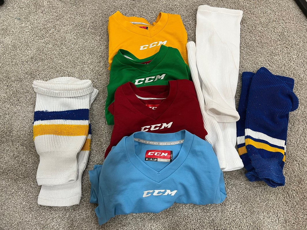 Youth Small CCM Practice Jerseys Lot of 4 with 3 Pairs of Socks