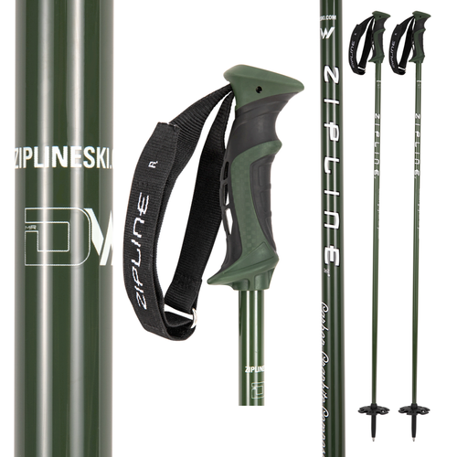 Zipline Blurr 16.0 Graphite Composite Ski Poles - Army Green - David Wise Edition