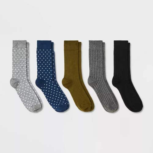 NWT Goodfellow and Co Men's Ribbed Dots Dress Socks 5pk Grey Blue 7-12