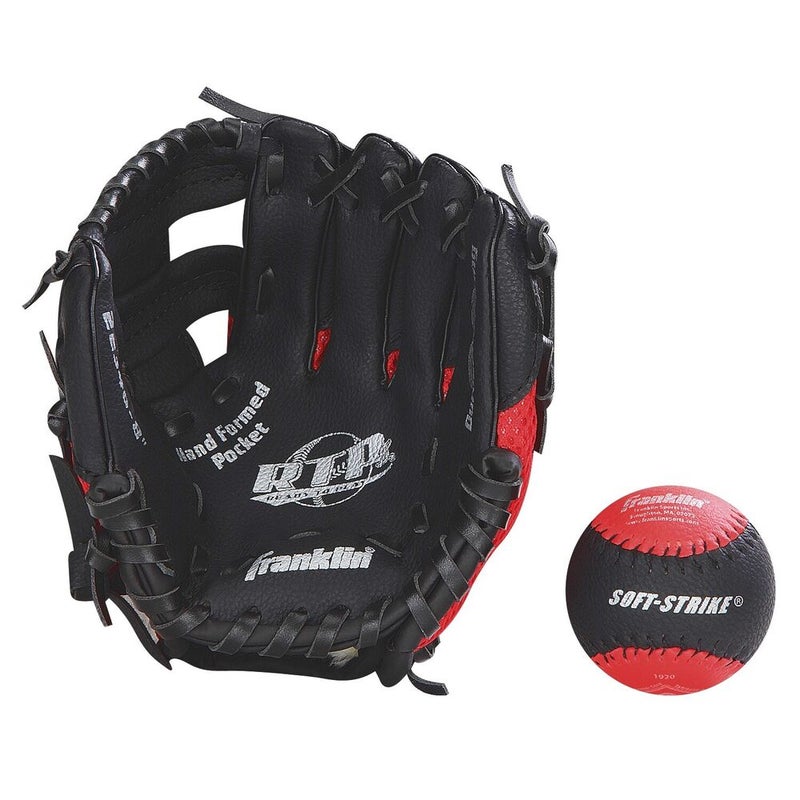 NWT Franklin 8 Inch Tee Ball Glove Black Red Right Hand Throw