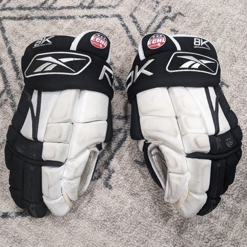 Used Reebok 8K Gloves 14" Pro Stock Black White - fits like 15"