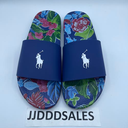 Polo Ralph Lauren Big Pony Navy Garden Floral Tropical Slides Sandals Men’s Size 13