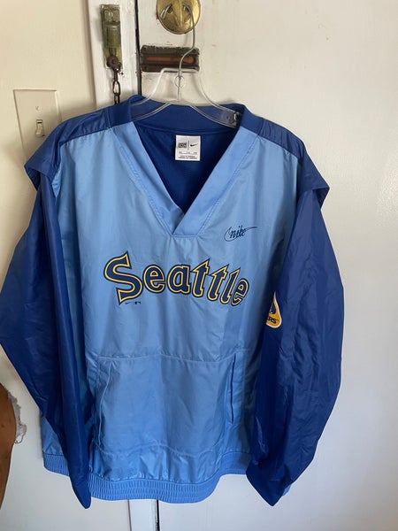 Vintage Majestic Seattle Mariners Jersey Navy Mesh Two Button Collar Size L